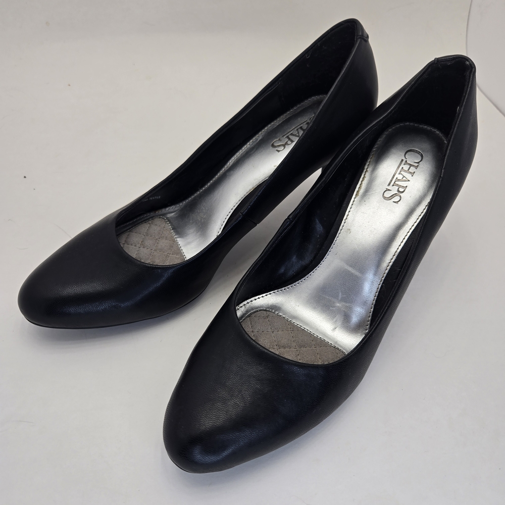 Chaps Low Heels Women's 8.5 Black Faux Leather Pumps Classy Business Classic